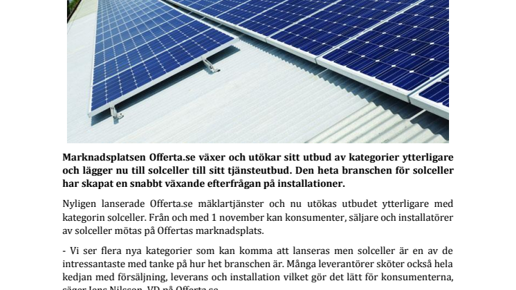 Klimatvänliga solceller ny kategori på Offerta.se