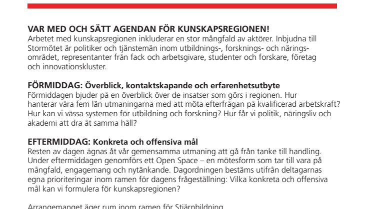 Stormöte för kunskapsregionen, 11 november 2011