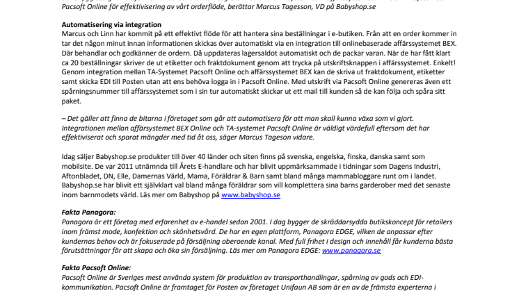 Babyshop.se har skapat ett effektivt flöde i sin webbutik från beställning till leverans