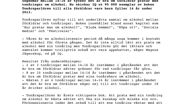Ungdomar tycker det är bra att föräldrar pratar om alkohol med sina barn