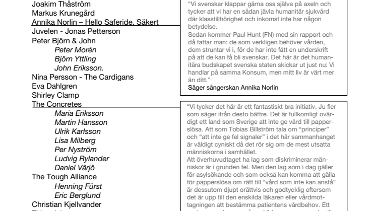 Artistupprop för allas Rätt till vård