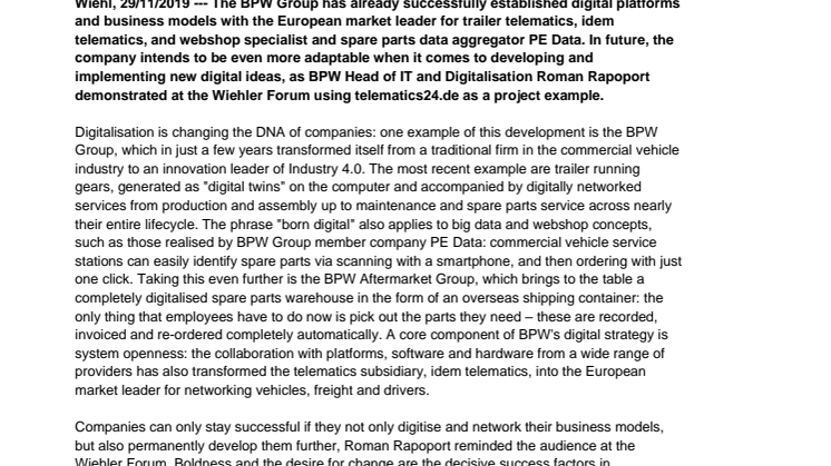 BPW is becoming increasingly involved in the digital platform economy