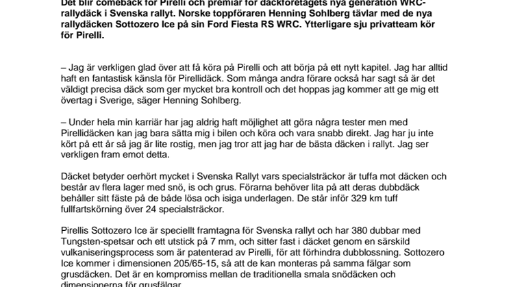 Henning Sohlberg premiärkör Pirelli i Svenska Rallyt