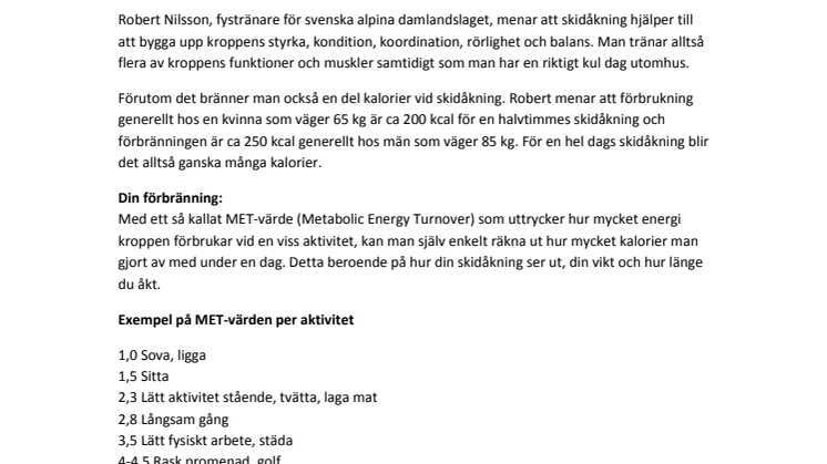 MySkiStar kaloriförbränning alpin skidåkning