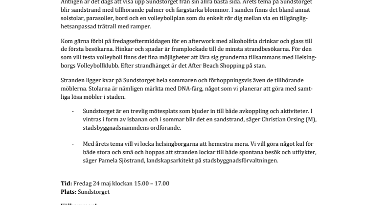 Pressinbjudan: I år är det strandtema på Sundstorget