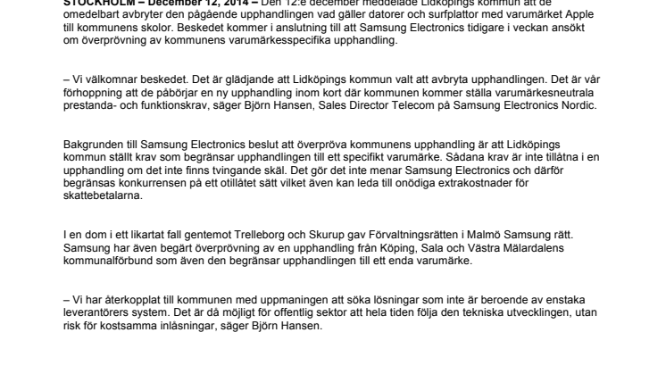 ​Lidköpings kommun avbryter upphandling av Appleprodukter