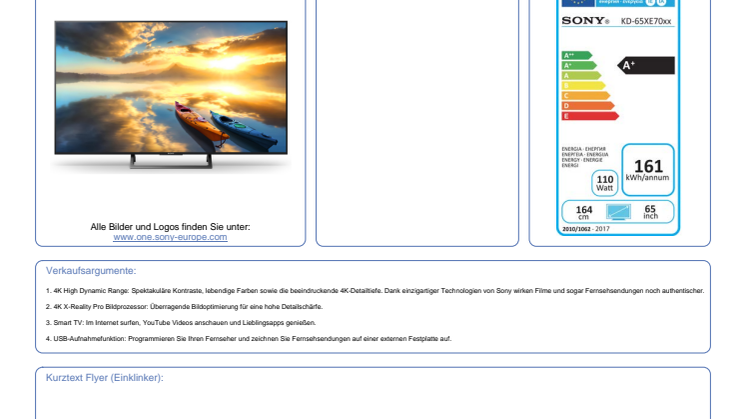 Datenblatt KD65XE7005BAEP von Sony