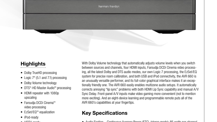 Harman kardon AVR 660 specifikation