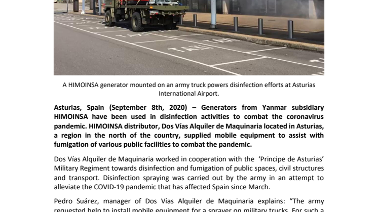 HIMOINSA Provides Power in the Fight Against Covid19 in Spain