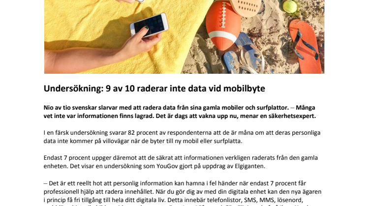 9 av 10 raderar inte data vid mobilbyte