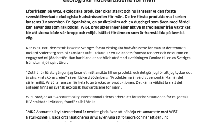 WISE lanserar Sveriges första ekologiska hudvårdsserie för män