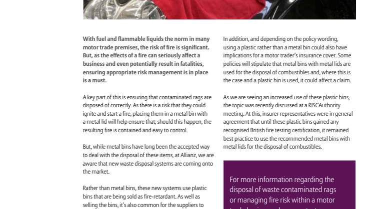 Motor newsletter March 2015 - safe contaminated waste disposal
