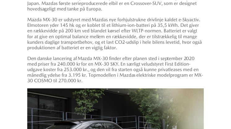 Mazda har startet produktionen af sin første elbil, Mazda MX-30