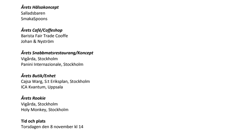 Pressinbjudan till prisutdelningen av Fast Food Awards