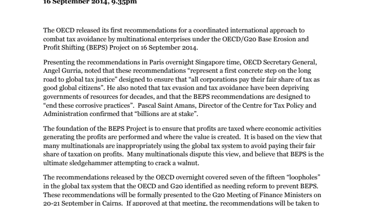In the week of the Singapore F1, the OECD goes full throttle on global tax reform