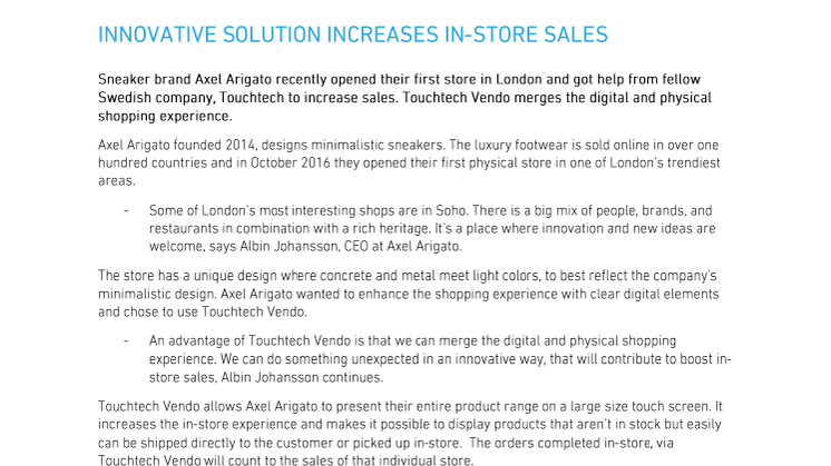Innovative solution increases in-store sales- press release 