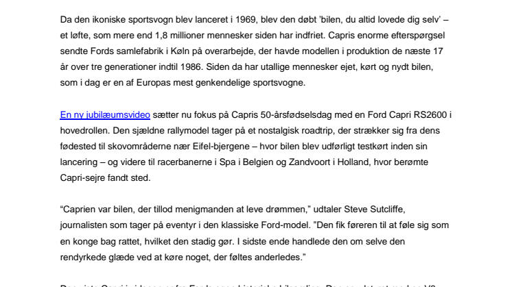Ford Capri runder 50 år som ikonisk sportsvogn