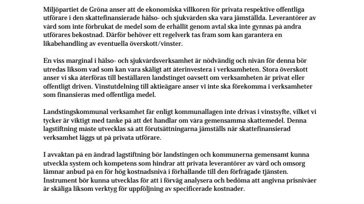 Motion om hantering av vinster/överskott i vården