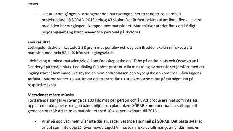 ​Skolor i Täby och Upplands Väsby vann Matsalskampen