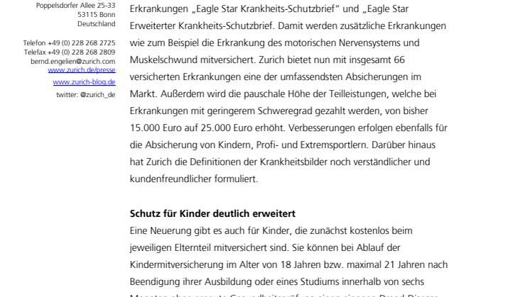 Zurich erweitert den Schutz bei schweren Krankheiten 