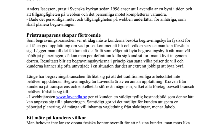 Lavendla lanserar traditionella begravningar - på webben