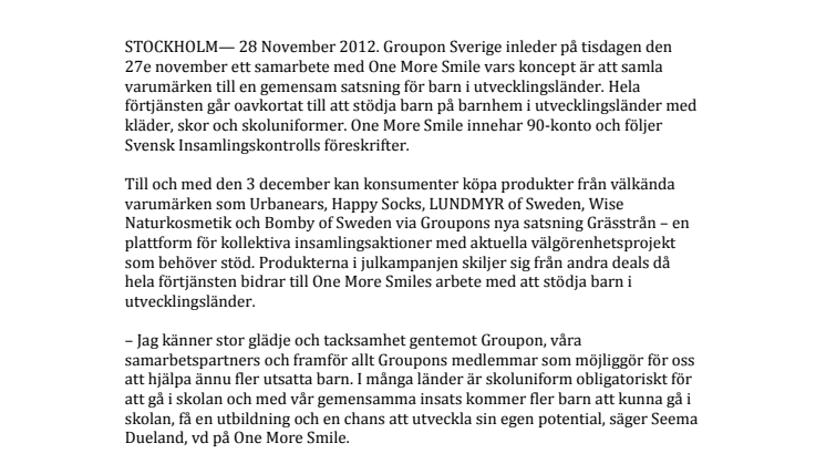 Julklappar som gör skillnad - Groupon i samarbete med One More Smile