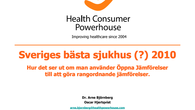 Sveriges bästa sjukhus 2010 - presentation av resultat