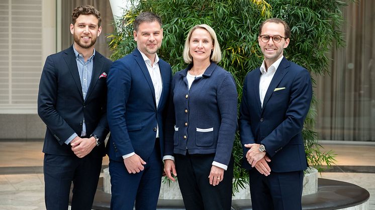Från vänster: Johan Ward, Business manager Sigma Young Talent; Thomas Lindqvist, Utvecklingschef Santander Consumer Bank; Åsa Dammert, HR Direktör på Santander Consumer Bank; Daniel Gyllensparre, Business manager Sigma Young Talent.