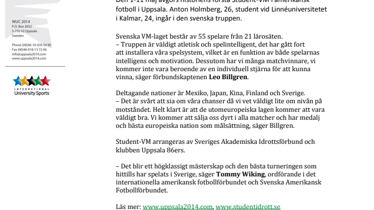Kalmarstudent till Student-VM i amerikansk fotboll