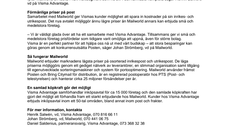 Visma erbjuder nytt avtal med modern postaktör