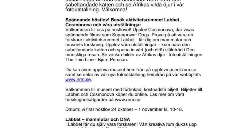 Det händer på Naturhistoriska riksmuseet i oktober