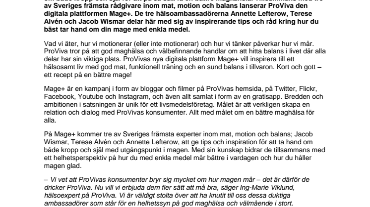ProViva lanserar hjälp till bättre maghälsa med Sveriges främsta hälsoexperter