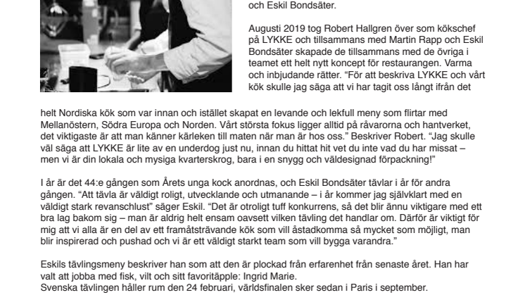 Eskil Bondsäter från LYKKE tävlar i Årets Unga Kock 2020