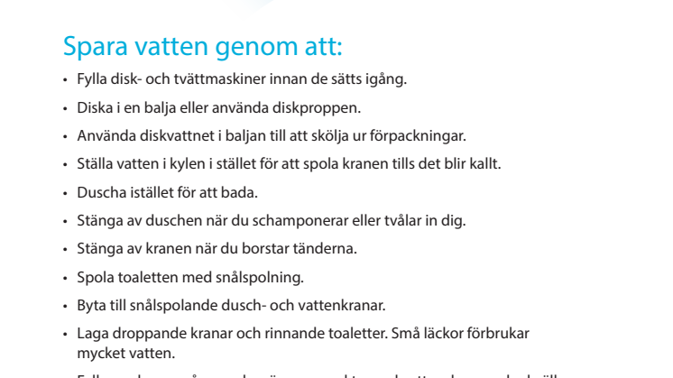Affisch med spara vatten-tips