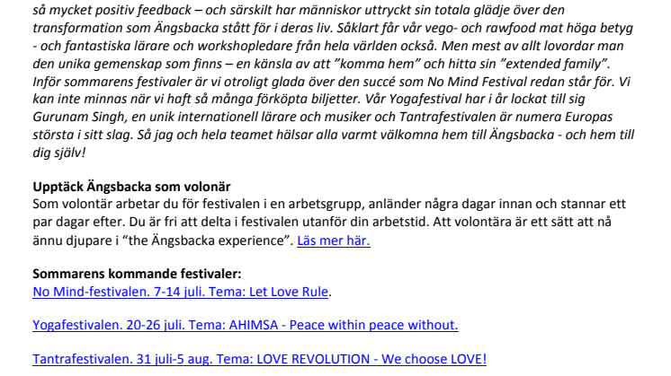 Succé för Skandinaviens främsta festivalarrangör Ängsbacka:  sommarens No Mind Festival slår rekord!