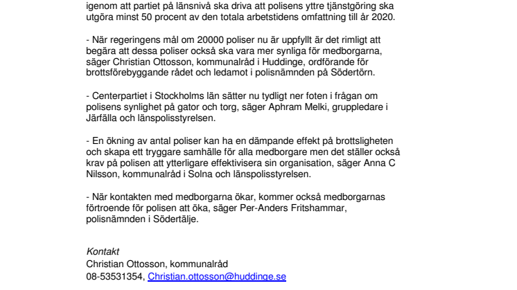 Centerpartiet kräver mer synliga poliser i Stockholms län