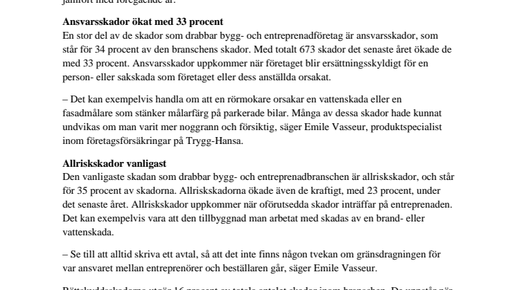 Skadorna ökar för bygg och entreprenad