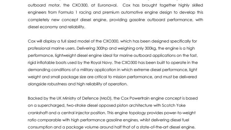 Cox Powertrain: Cox Powertrain Previews World's First Professional 300hp Diesel Outboard at Euronaval