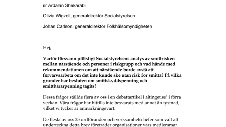 25 organisationer kräver svar om smittskyddshanteringen under coronapandemin