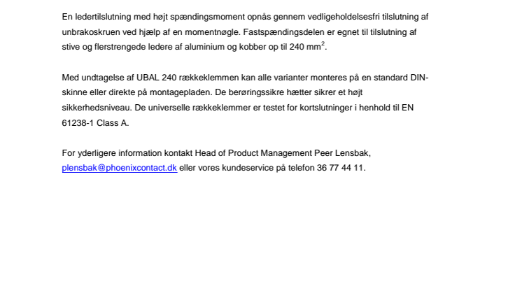 ​  Universelle rækkeklemmer til aluminiums- og kobberledere