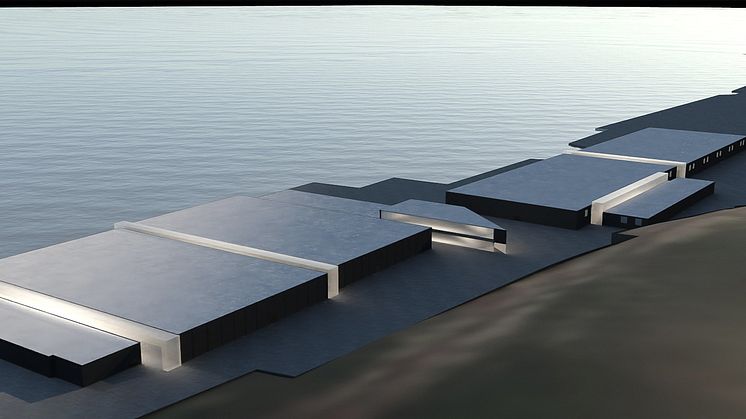 Illustrasjon av Sande Aquas landbaserte oppdrettsanlegg | Illustrasjon: LINK arkitektur