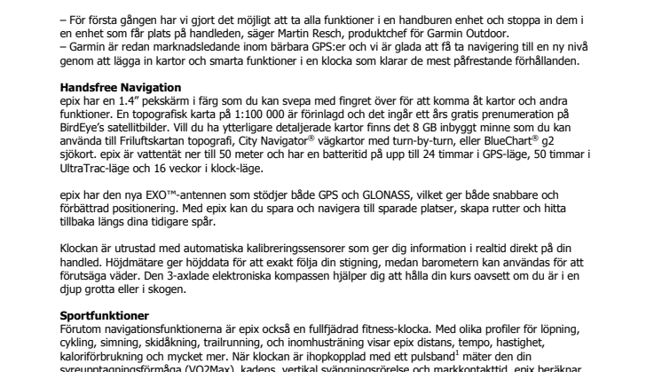 epix™ – Garmins® första navigator i klockformat  med detaljerad karta
