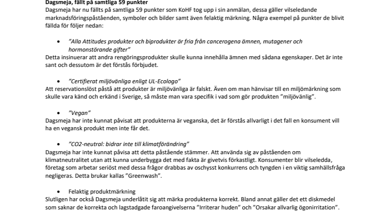 Företaget Dagsmeja döms för vilseledande marknadsföring rörande varumärket ”Attitude”