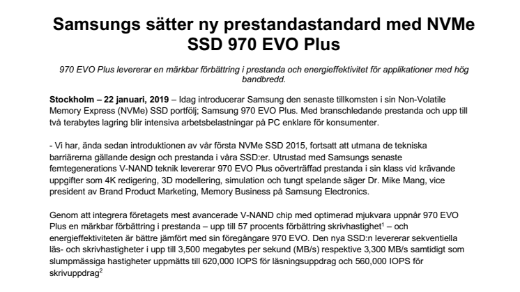 Samsungs sätter ny prestandastandard med NVMe SSD 970 EVO Plus