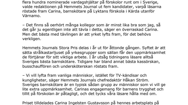 Värnamobo korad till bästa barnsköterskan i Sverige 