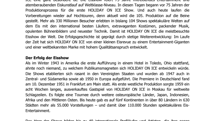 HOLIDAY ON ICE feiert 75 Jahre - Noch rund 100 Tage bis zur Premiere