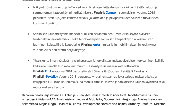 Visa Everywhere Initiative -kilpailun finalistit julkistettu