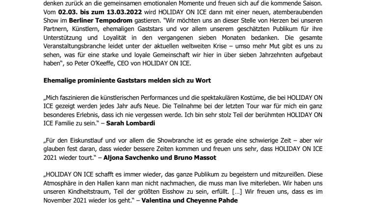 Jahres-Countdown zur neuen Tour gestartet – Prominente Gaststars von HOLIDAY ON ICE freuen sich auf die neue Show