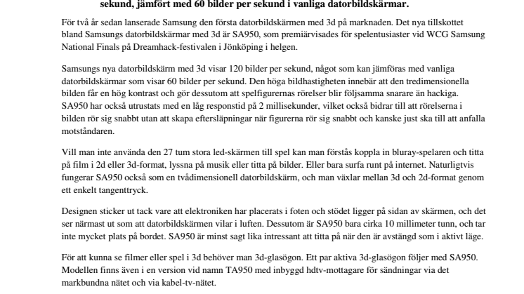 Spel i 3d med Samsungs nya datorbildskärm
