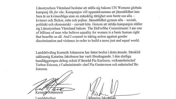 Beslut om att ansluta till HeForShe